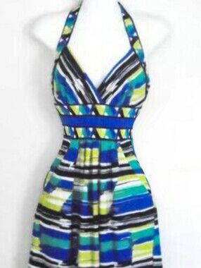 NWOT Petite XS Multicolor BCBG MaxAzria Matte Jersey Halter Mini Dress Tunic 0 2
